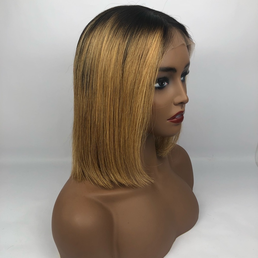 1B/27 Brazilian hair blunt cut bob lace front wig